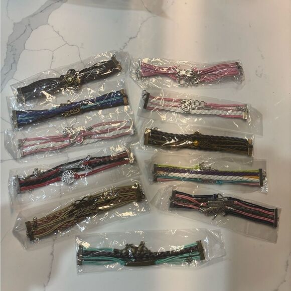 Bundle of Woven Braided Bracelets with Charms - Picture 1 of 7